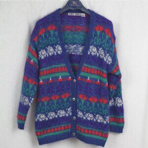 Ladies' Vintage Mohair Blend Colorful Loose Fit Cardigan Sweater Medium